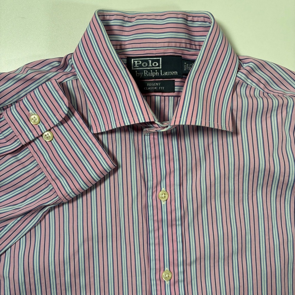 Polo‎ Ralph Lauren Button Down 16.5 32/33 Pink Blue Striped Regent Classic Fit